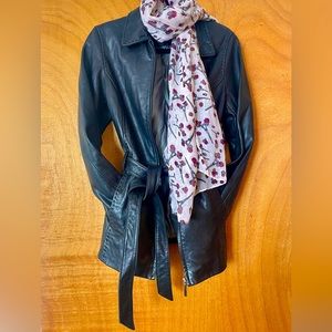 Adler Collection Ladies Black Leather Coat W/ Belt